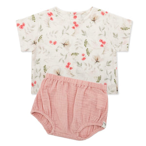 Pink Flower blouse and culotte set