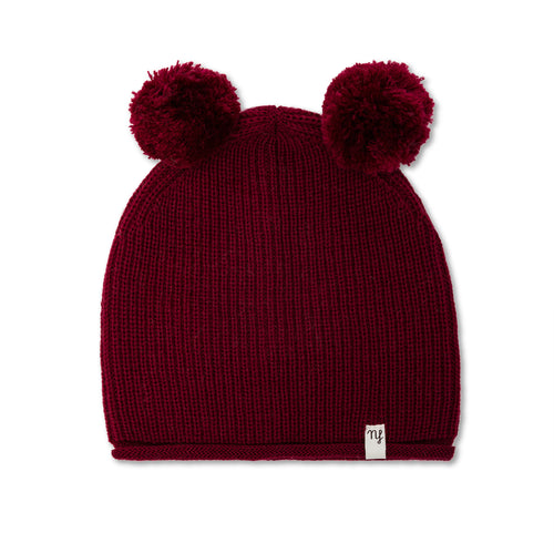 Burgundy Pompom Hat 100% Wool