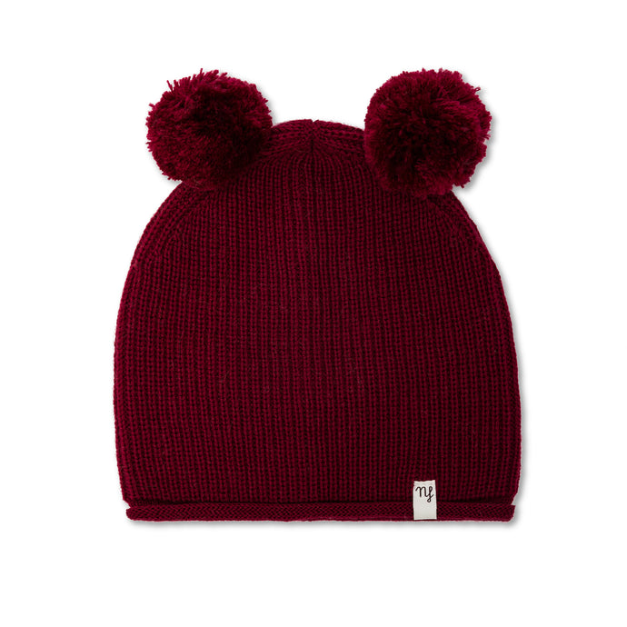 Burgundy Pompom Hat 100% Wool