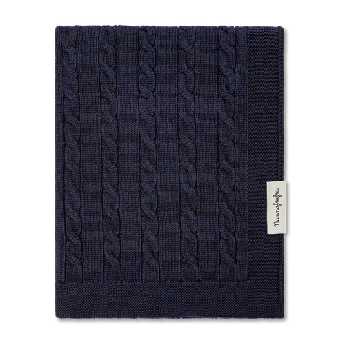 Coperta Treccia Blu 100% lana merino