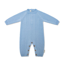 Carica l&#39;immagine nel visualizzatore di Gallery, Tutina Treccia Azzurro 100% lana merino